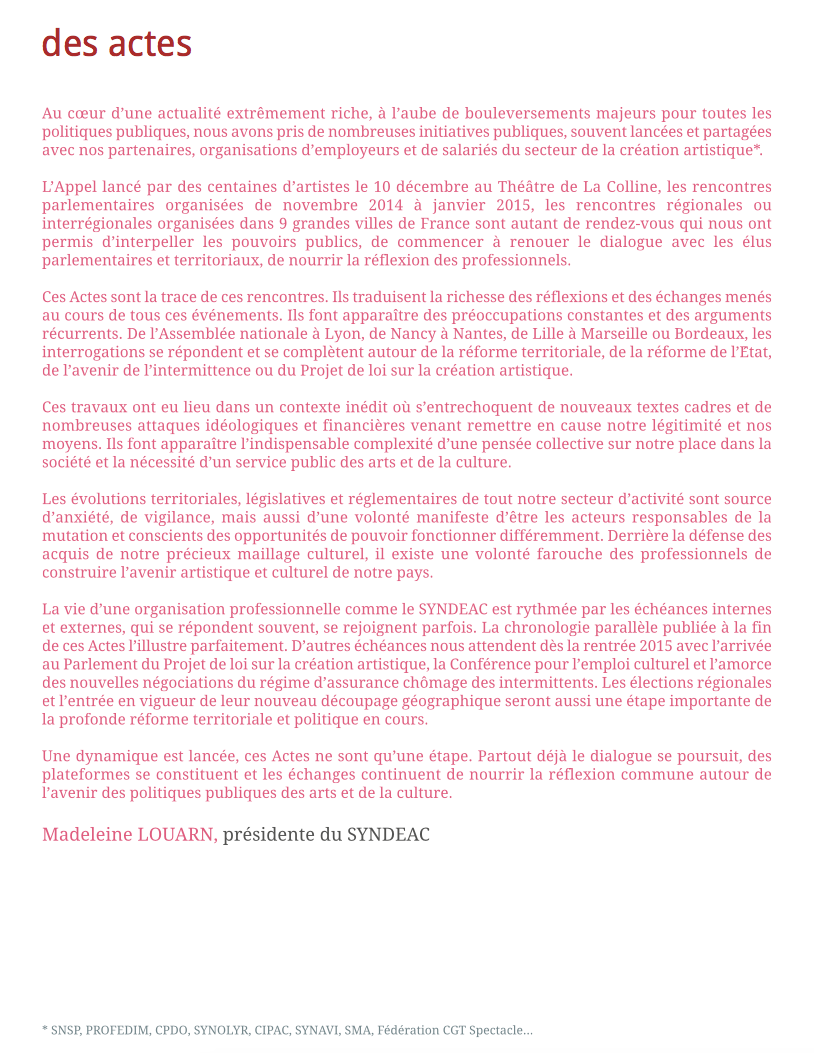 Des actes, éditorial de Madeleine Louarn - 2014/2015