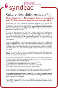Culture : démolition en cours ?