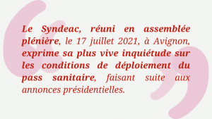 Passeport sanitaire – le Syndeac interpelle les président·e·s de groupes à l’Assemblée nationale